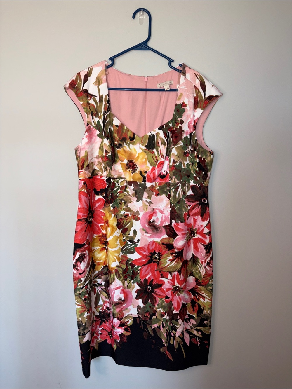 Floral Cap-Sleeve Midi Dress in Pink Multi - Classic Feminine Fit Size 16